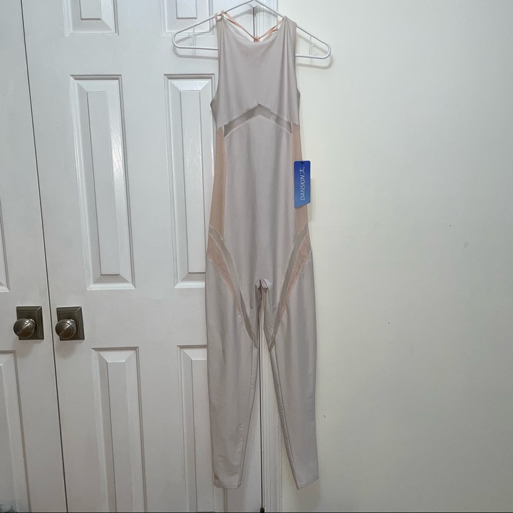 Danskin x Jenna Dewan rosewood light pink strappy tank unitard M NWT